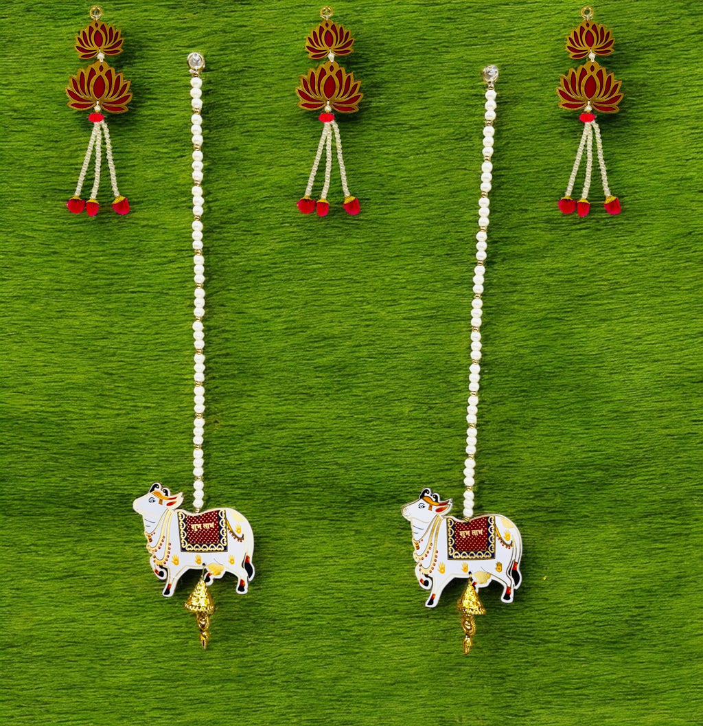 Pearl & Pichwai Lari with Shubh Labh & Tassel, Set of 2