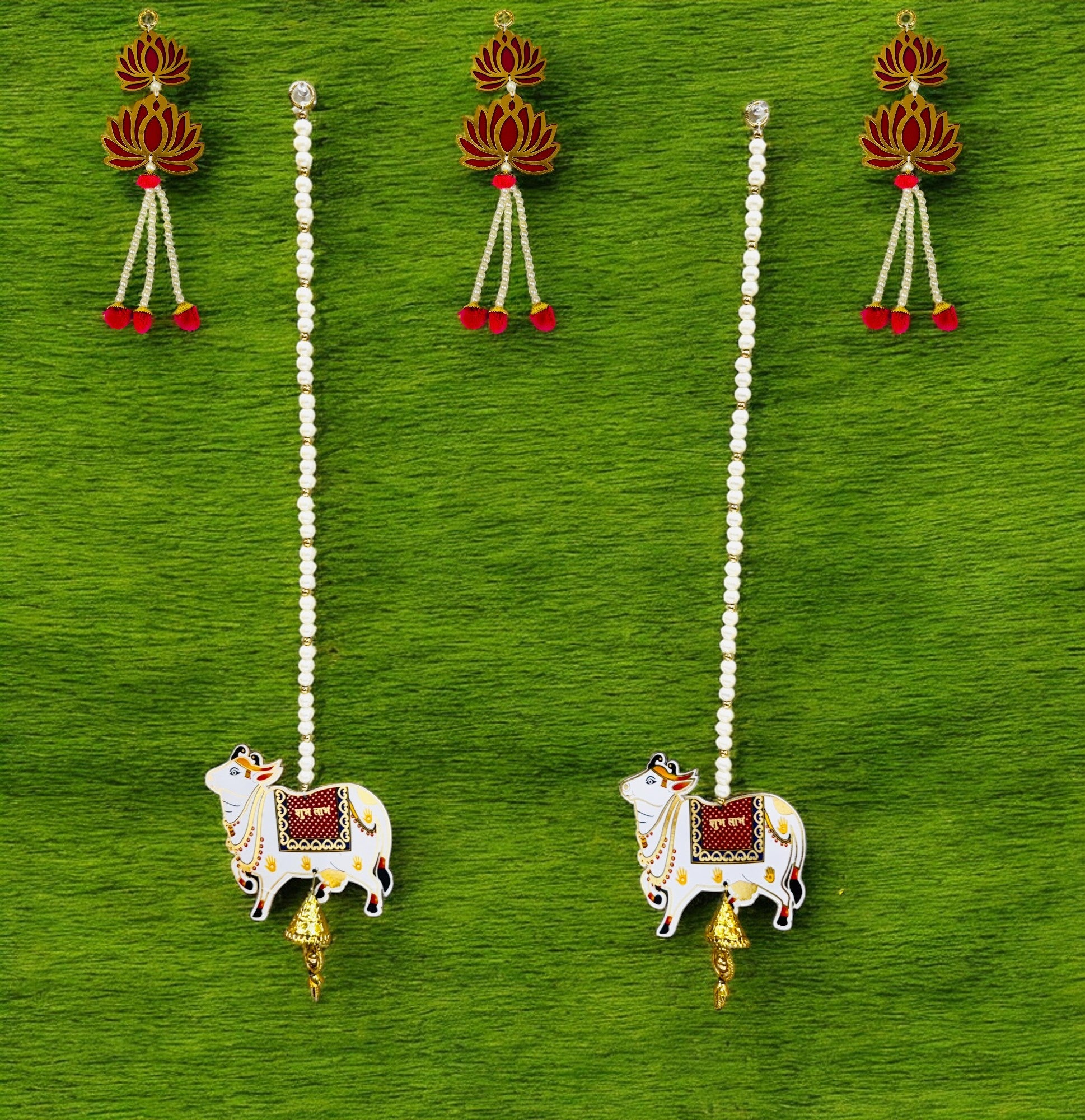 Pearl & Pichwai Lari with Shubh Labh & Tassel, Set of 2
