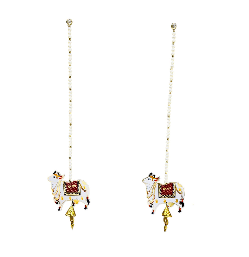 Gift Combo - Pearl & Pichwai Lari with Shubh Labh & Resin Ganesha in Tissue Fabric Bag