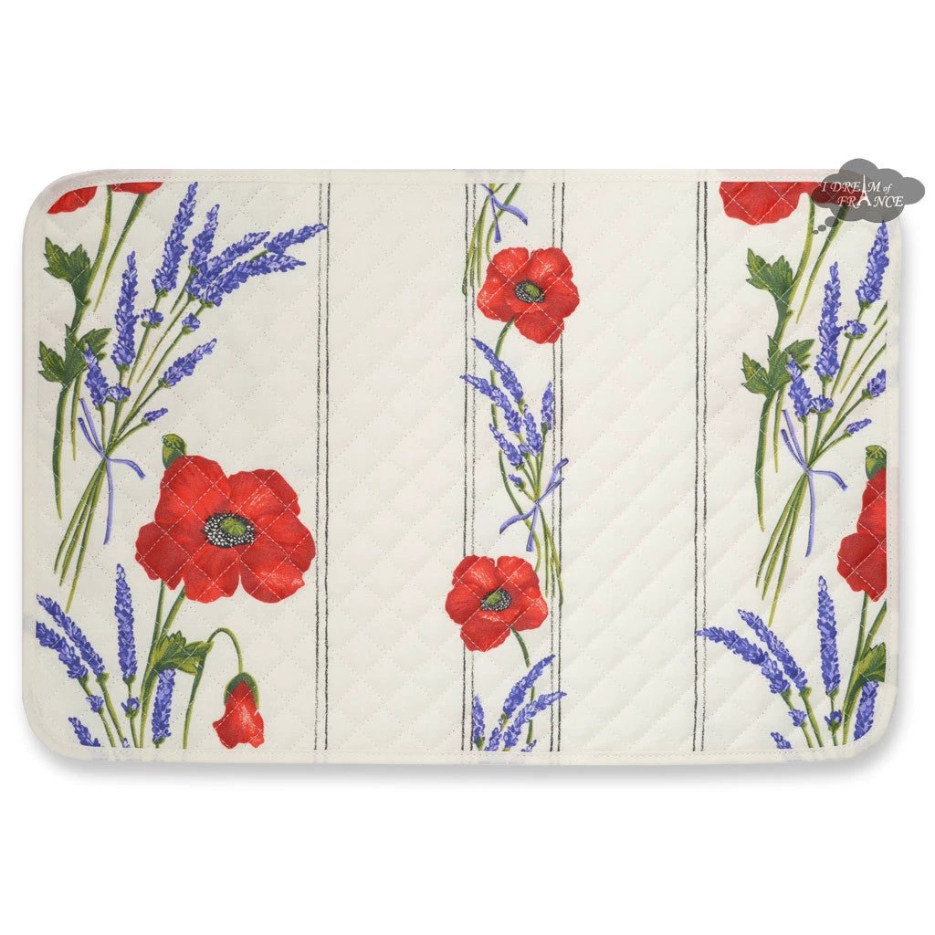 Poppies Cream Cotton Quilted Placemats by Tissus Toselli by I Dream of France