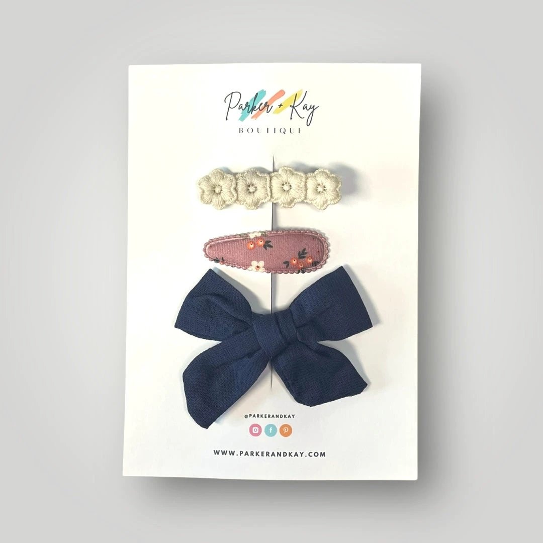 Girl’s 3-Piece Linen Bow Variety Set by Parker + Kay Creative