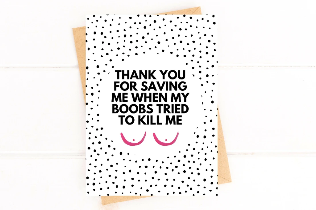 Funny Breast Cancer Doctor Thank You Card – Oncologist Appreciation Greeting Card by Five Dot Post