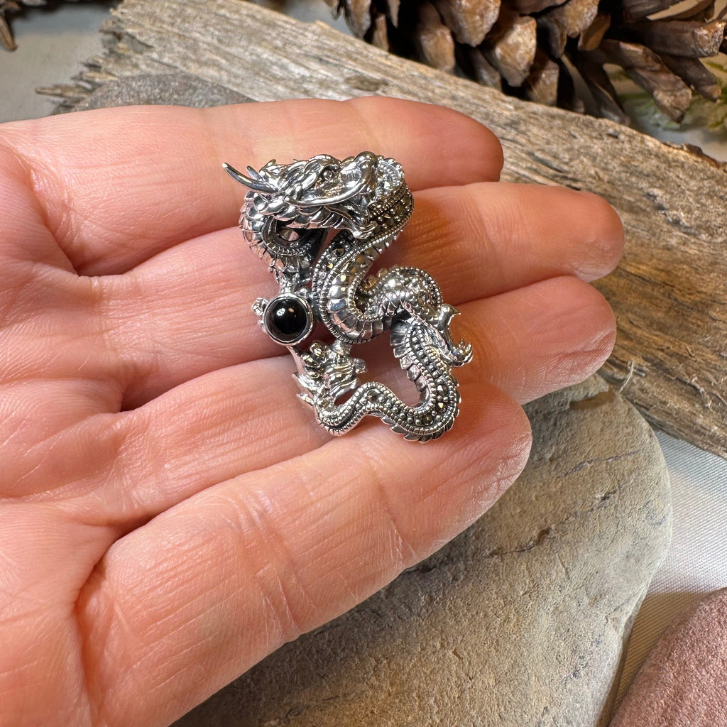 Celtic Rising Dragon Brooch in Sterling Silver