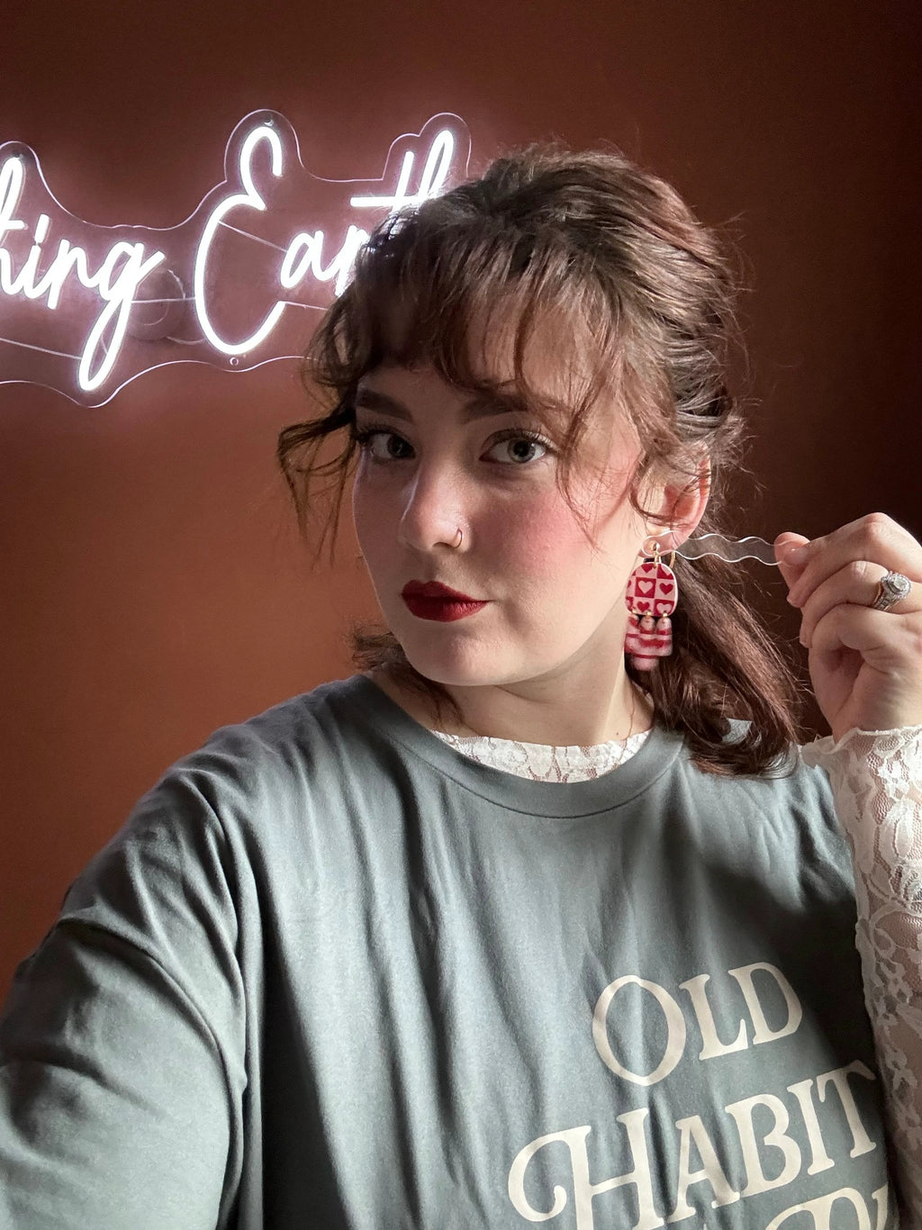 Amy earrings in Checkered Hearts - 14k gold plated, handmade with polymer clay, Nickel free by Shop Something Earthy