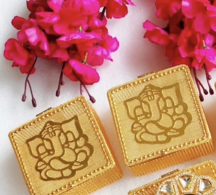 Golden Metal Ganesha Gift Boxes - Perfect To Pack Small Gifts Like Diya, Jewelry