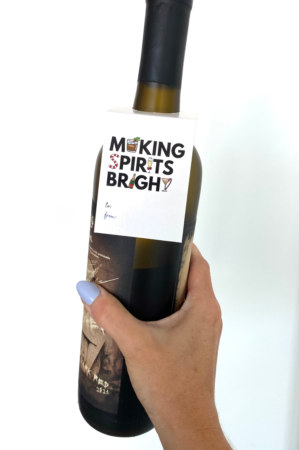 Making Spirits Bright Holiday Wine Bottle Gift Tag