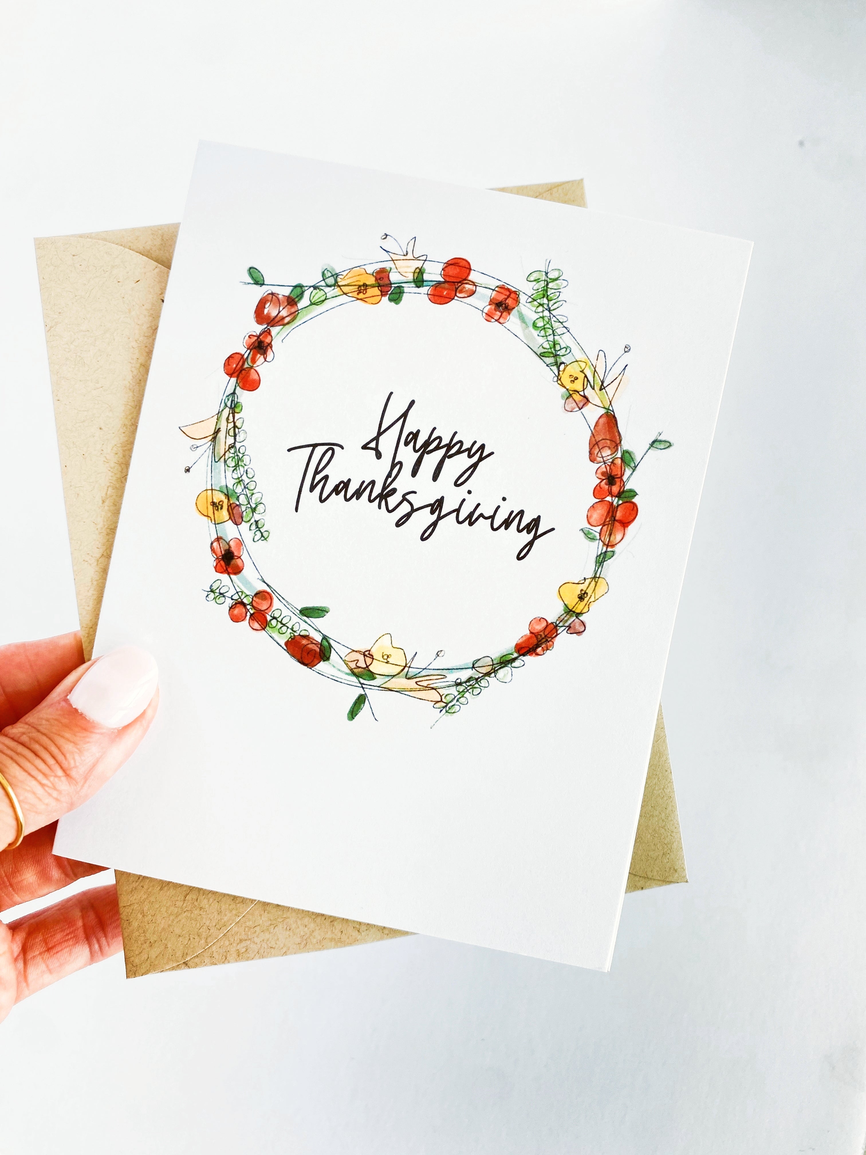 Happy Thanksgiving Card – Fall Floral Wreath, Watercolor-Style