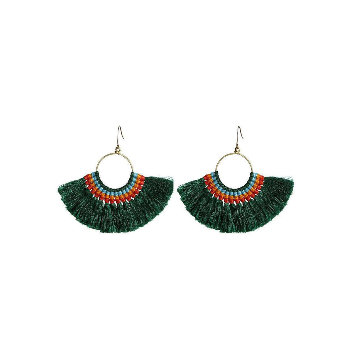 Half Moon Tassel Earrings with Wax String - Thailand