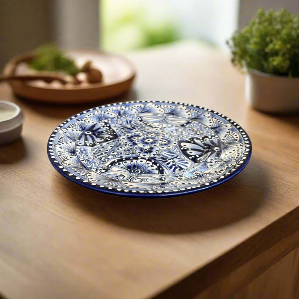 10" Talavera Blue & White Dinner Plate | Mexican Dinnerware Talavera Plate La Vie Bien 10" Talavera Blue & White Dinner Plate | Mexican Dinnerware