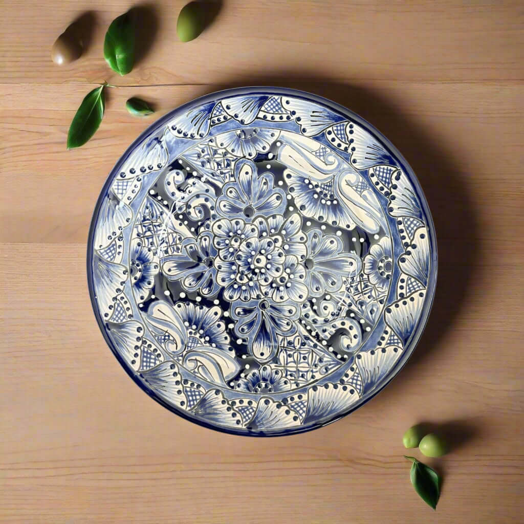 10" Talavera Blue & White Dinner Plate | Mexican Dinnerware Talavera Plate La Vie Bien 10" Talavera Blue & White Dinner Plate | Mexican Dinnerware