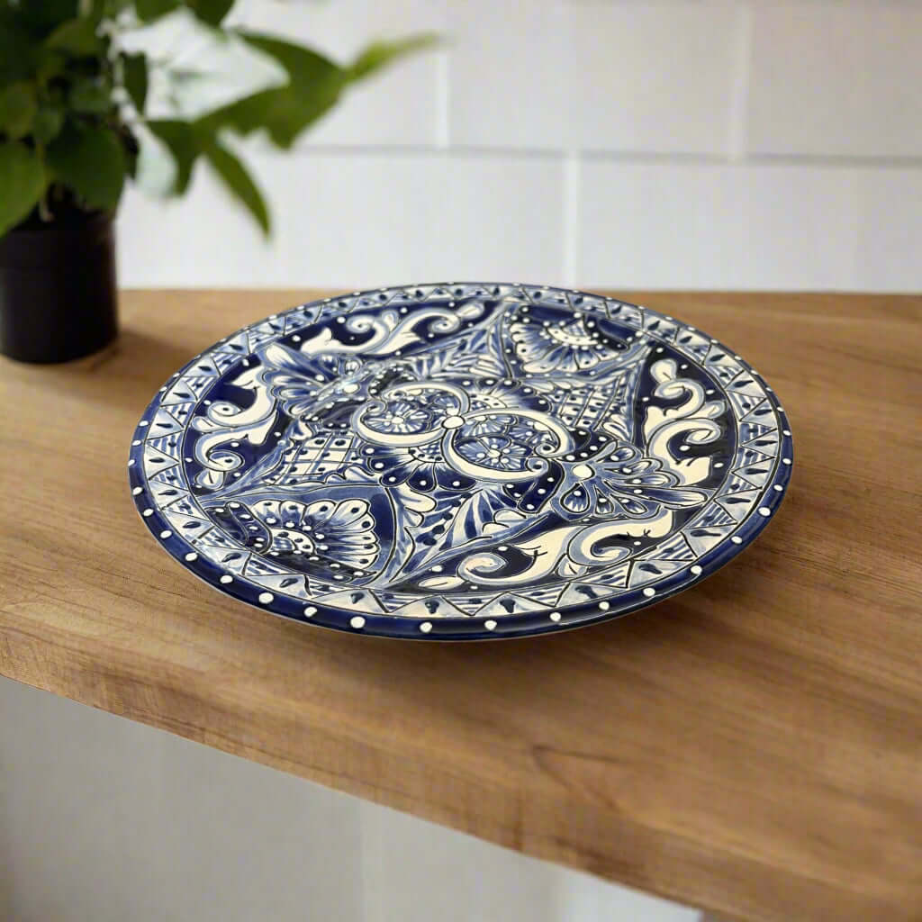 10" Talavera Blue & White Dinner Plate | Mexican Dinnerware Talavera Plate La Vie Bien 10" Talavera Blue & White Dinner Plate | Mexican Dinnerware