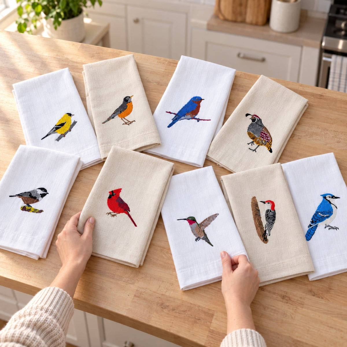 100% Cotton Tea Towels with Bird Embroidery - Kitchen Towels Kitchen Towels La Vie Bien 100% Cotton Tea Towels with Bird Embroidery - Kitchen Towels