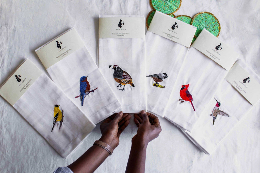 100% Cotton Tea Towels with Bird Embroidery - Kitchen Towels Kitchen Towels La Vie Bien 100% Cotton Tea Towels with Bird Embroidery - Kitchen Towels