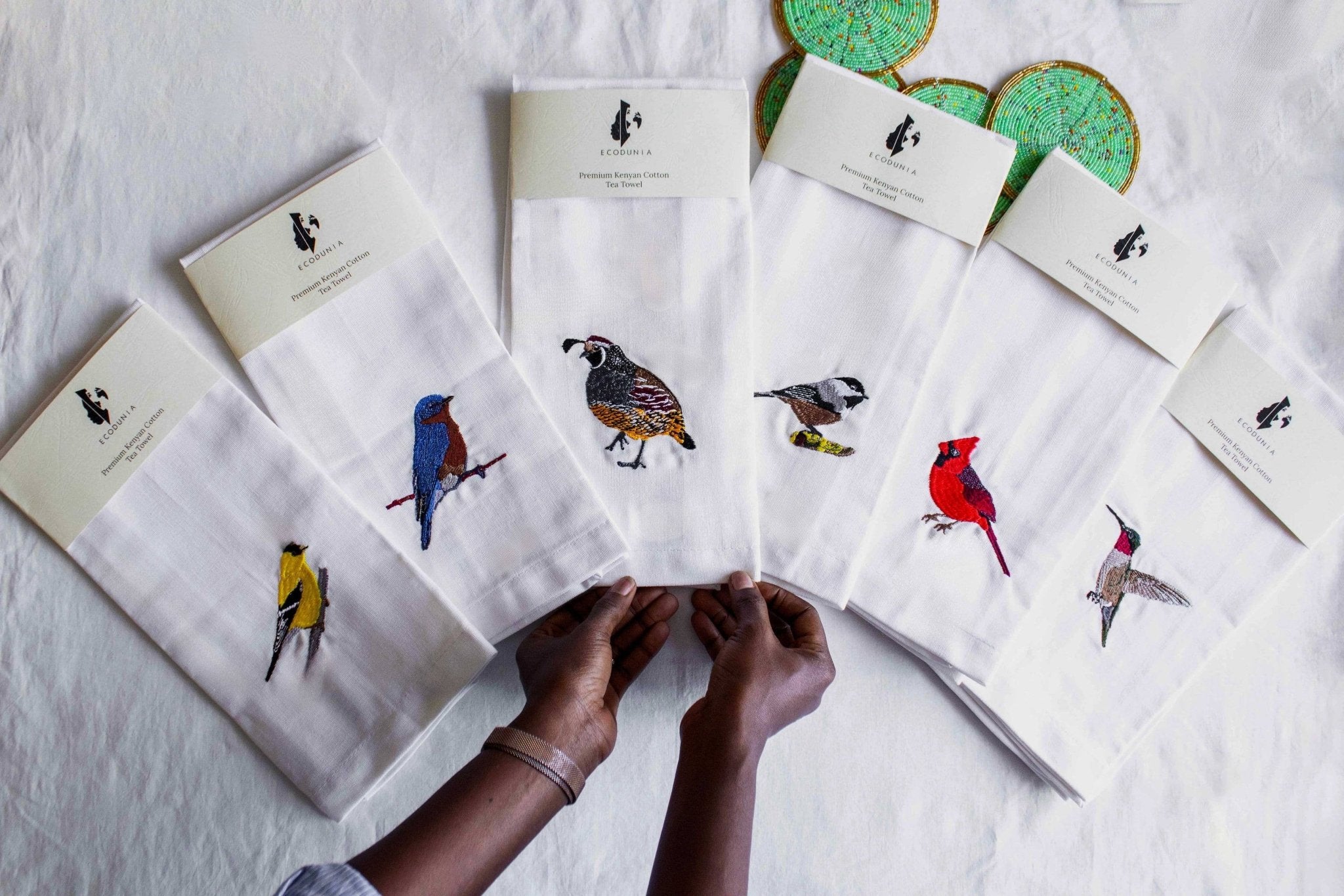 100% Cotton Tea Towels with Bird Embroidery - Kitchen Towels Kitchen Towels La Vie Bien 100% Cotton Tea Towels with Bird Embroidery - Kitchen Towels