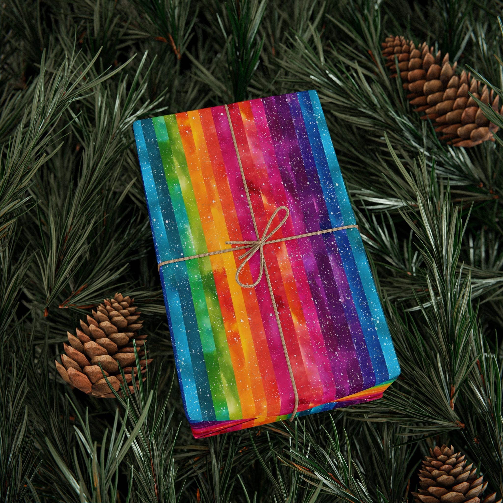 Bespattered Facade Rainbow Stripes Wrapping Paper | Three Sizes | Glossy or Matte
