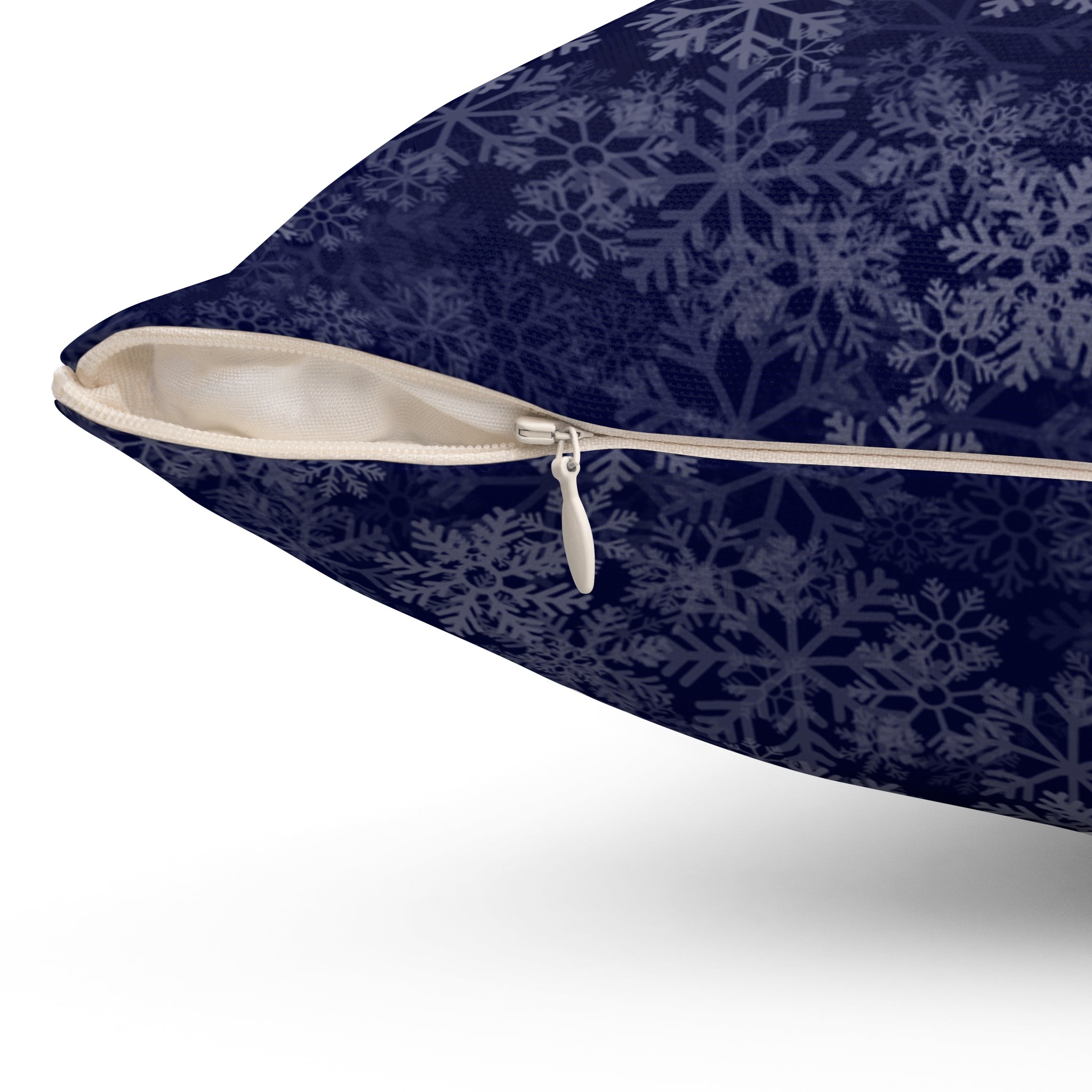 Joyeux Noël dark blue Holiday Throw Pillow, Festive Winter Village Décor with snowflake print and cozy winter theme
