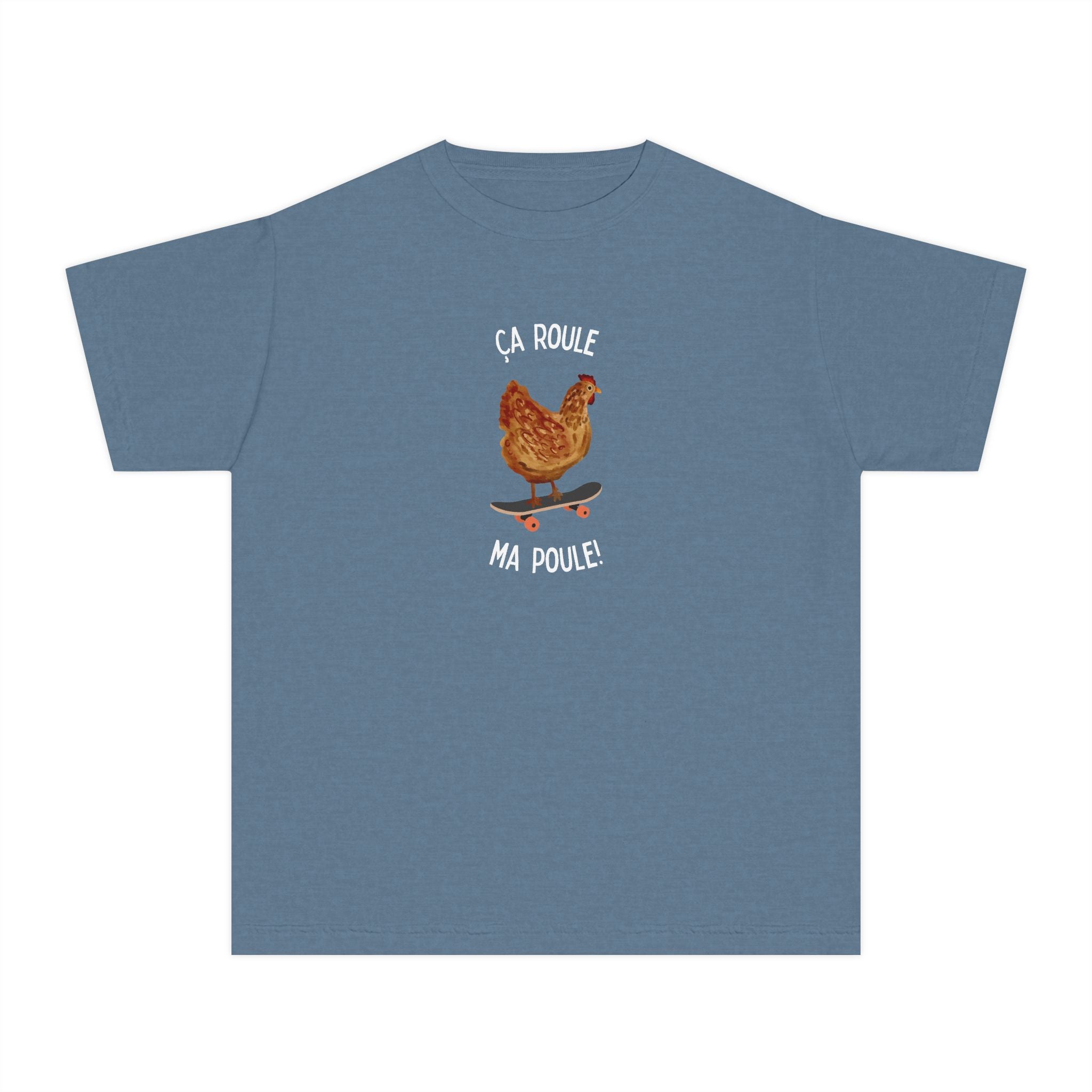 Kids funny French tee "Ça Roule Ma Poule", Youth T-Shirt, Cute Farm Animal Design