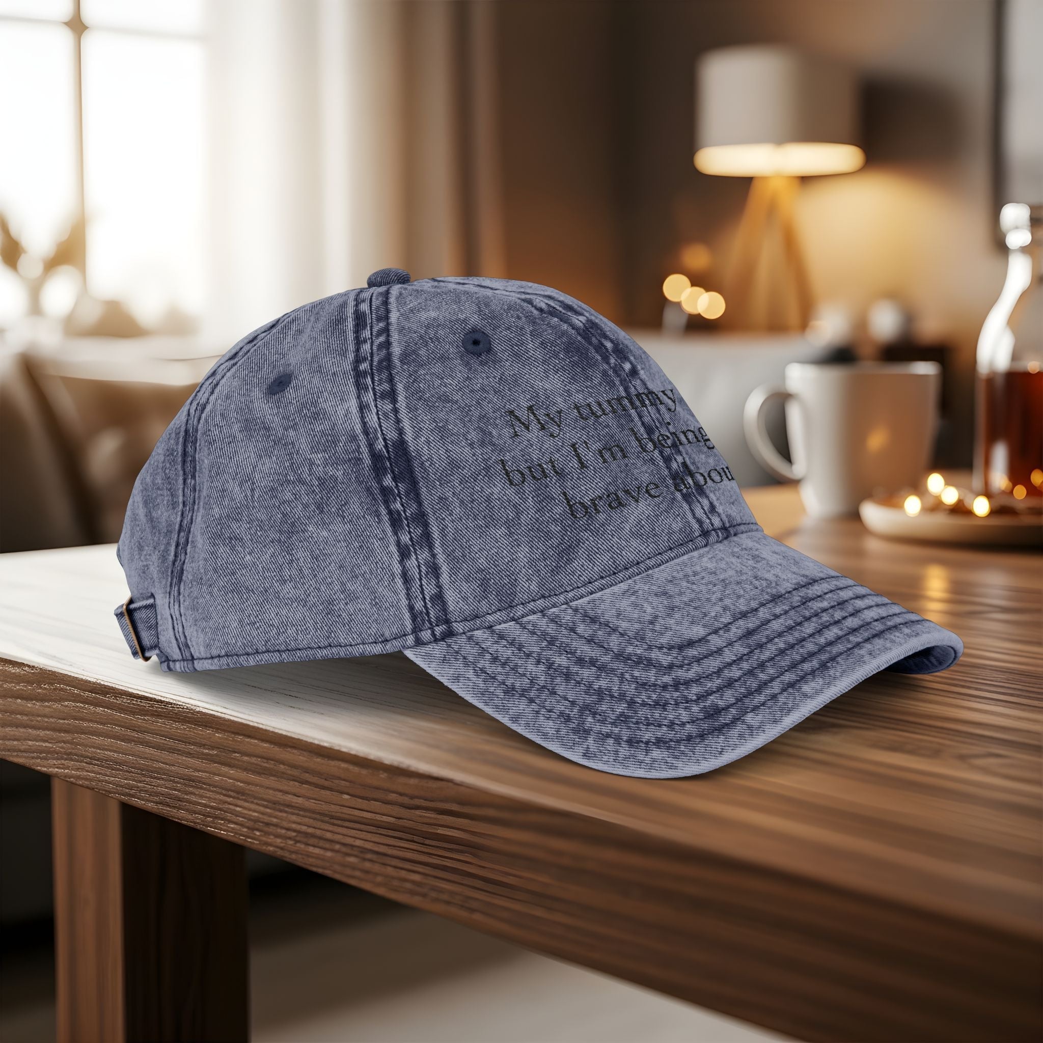 Bespattered Facade "My Tummy Hurts" Black Embroidered Vintage Cap