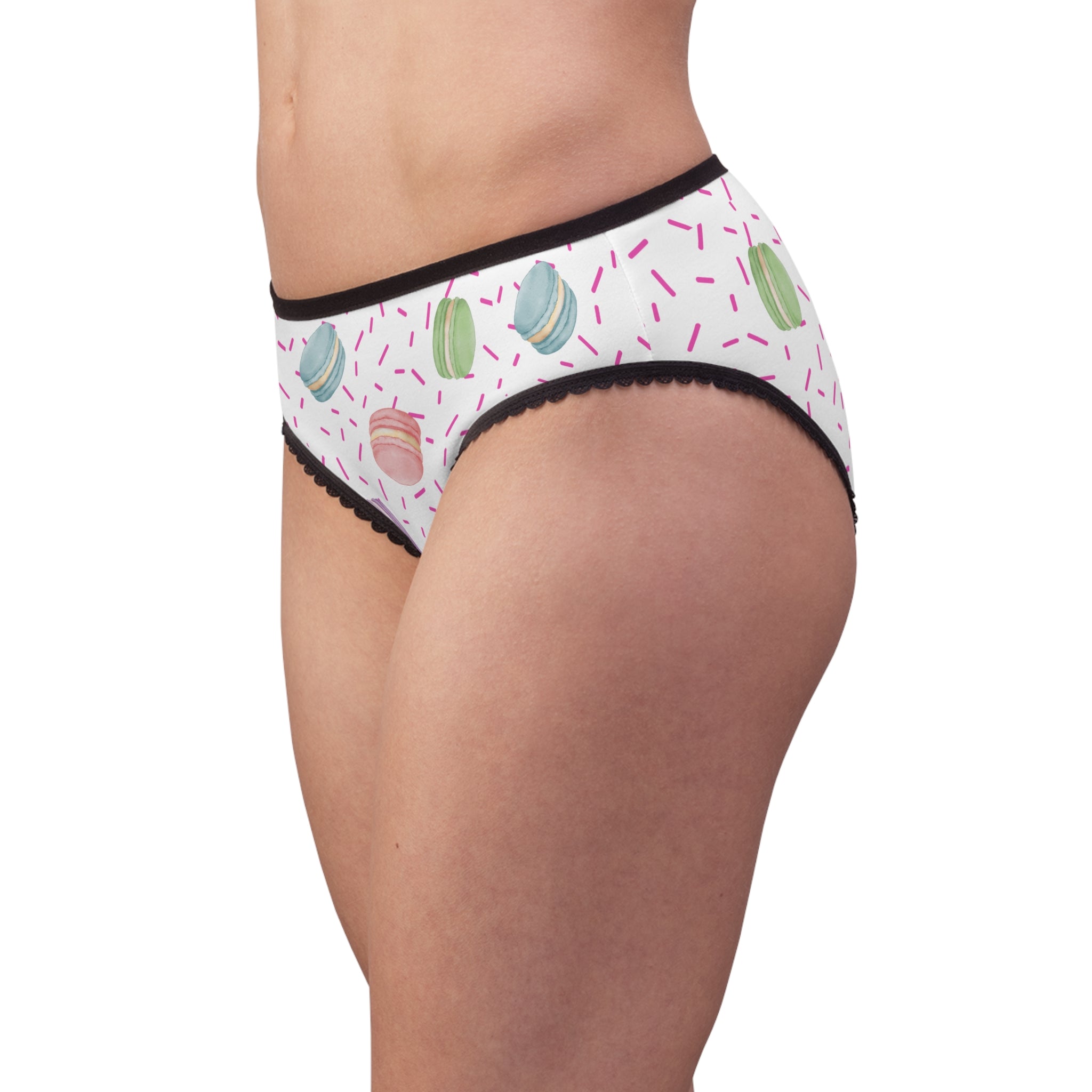 Macaron party Pattern Women's Brief underwear, French Pastry Print, Pink Sprinkles