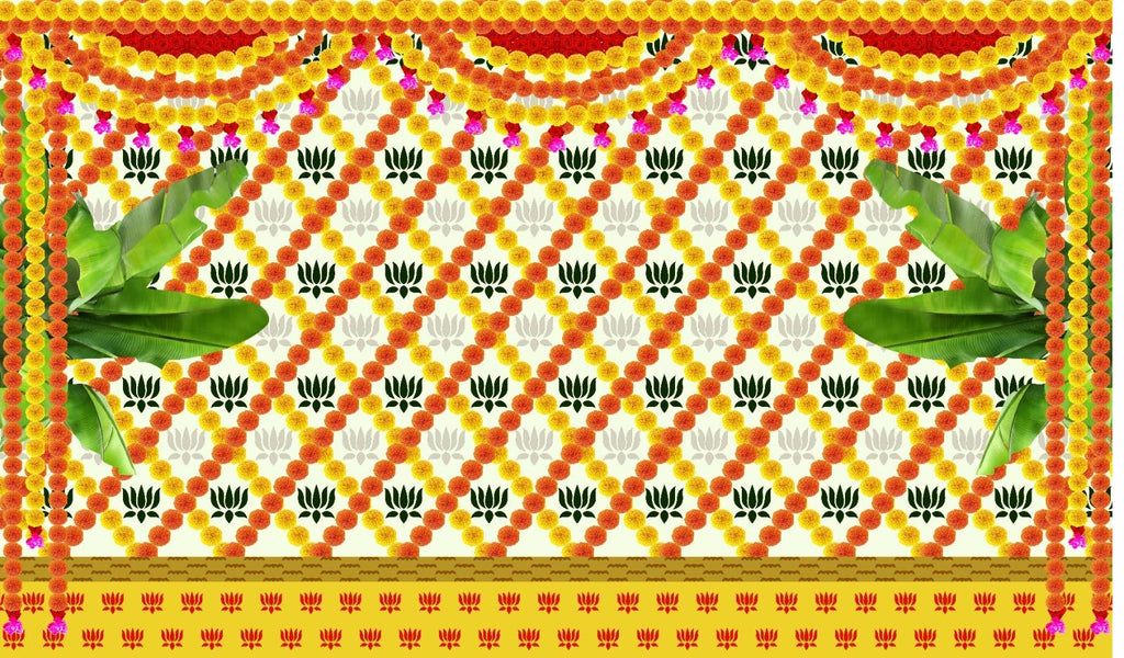 Traditional Indian Backdrop Banner for Diwali, Wedding, Housewarming - 5 x 8 Feet Fabric Backdrop (1015)