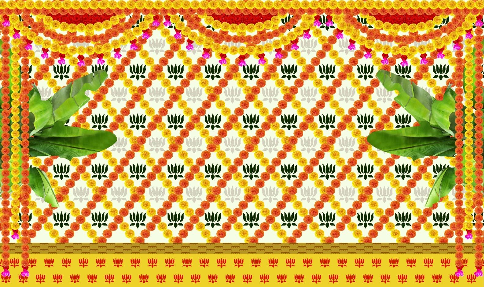 Traditional Indian Backdrop Banner for Diwali, Wedding, Housewarming - 5 x 8 Feet Fabric Backdrop (1015)
