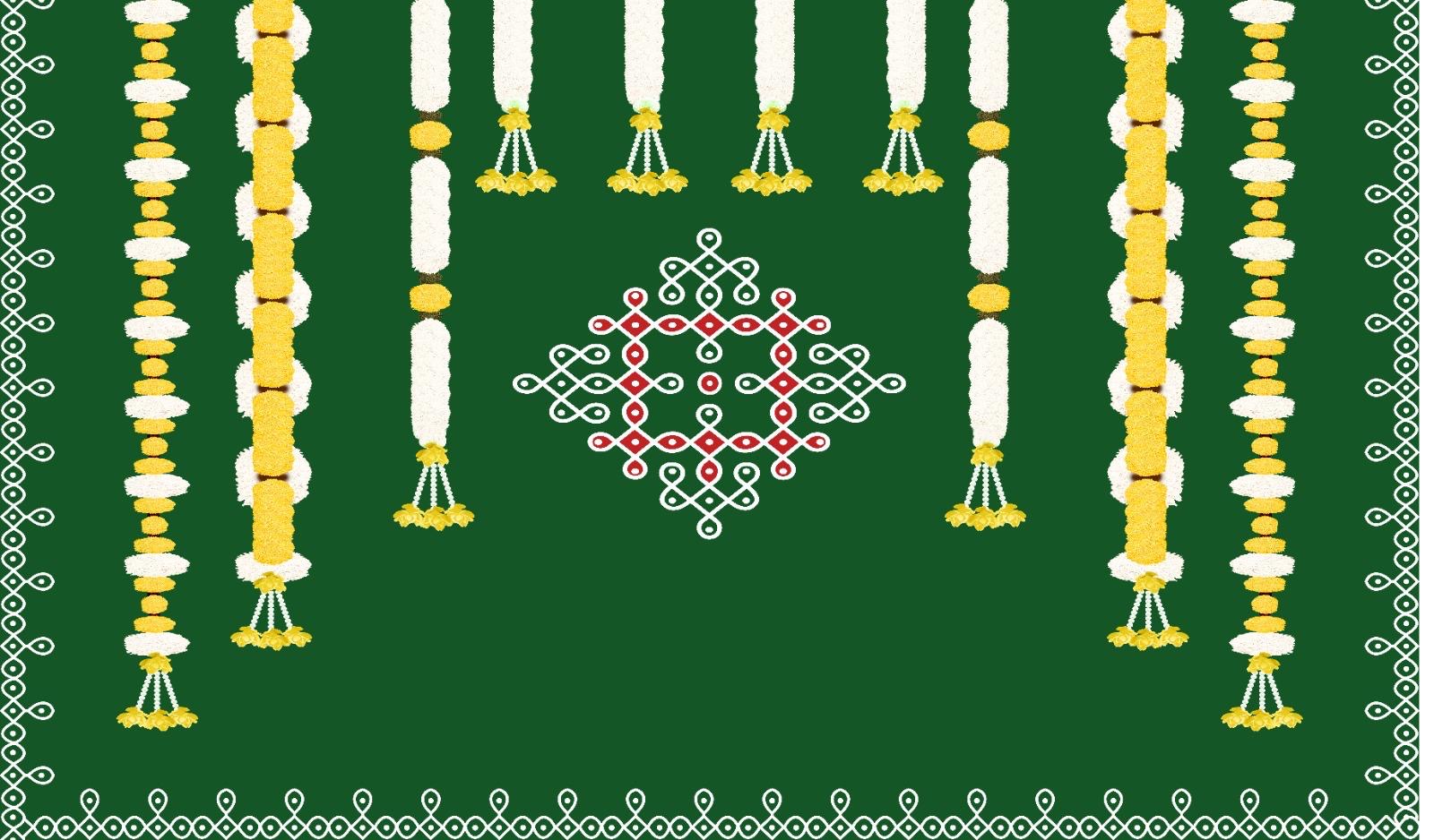 5x8 Feet Fabric Reusable Muggu or Kolam Backdrop Banner for Wedding, Seemantham Ceremony, Housewarming, any Auspicious occasions or pooja (1019)