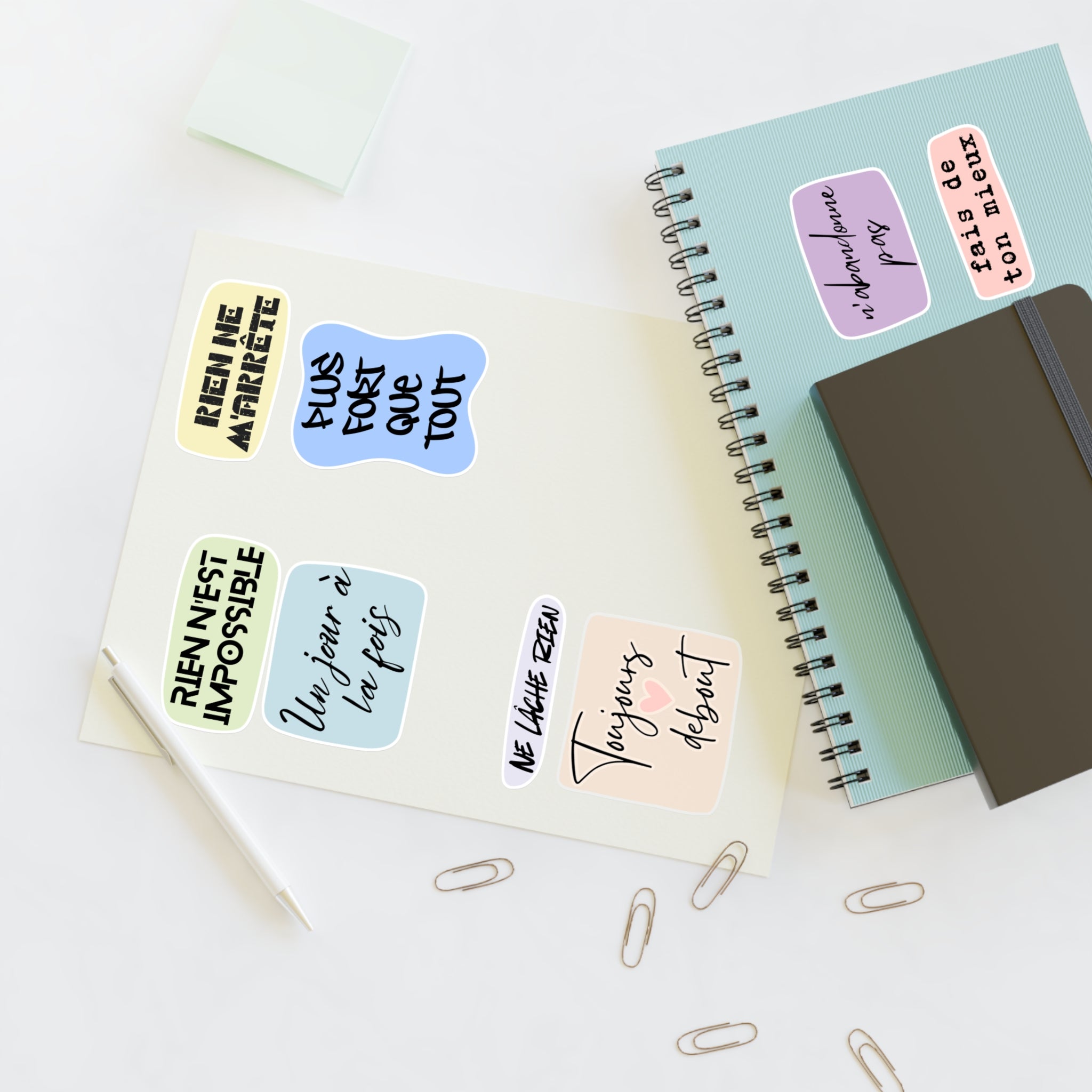 French Motivational Phrase Sticker Sheets | Pastel Quote Stickers