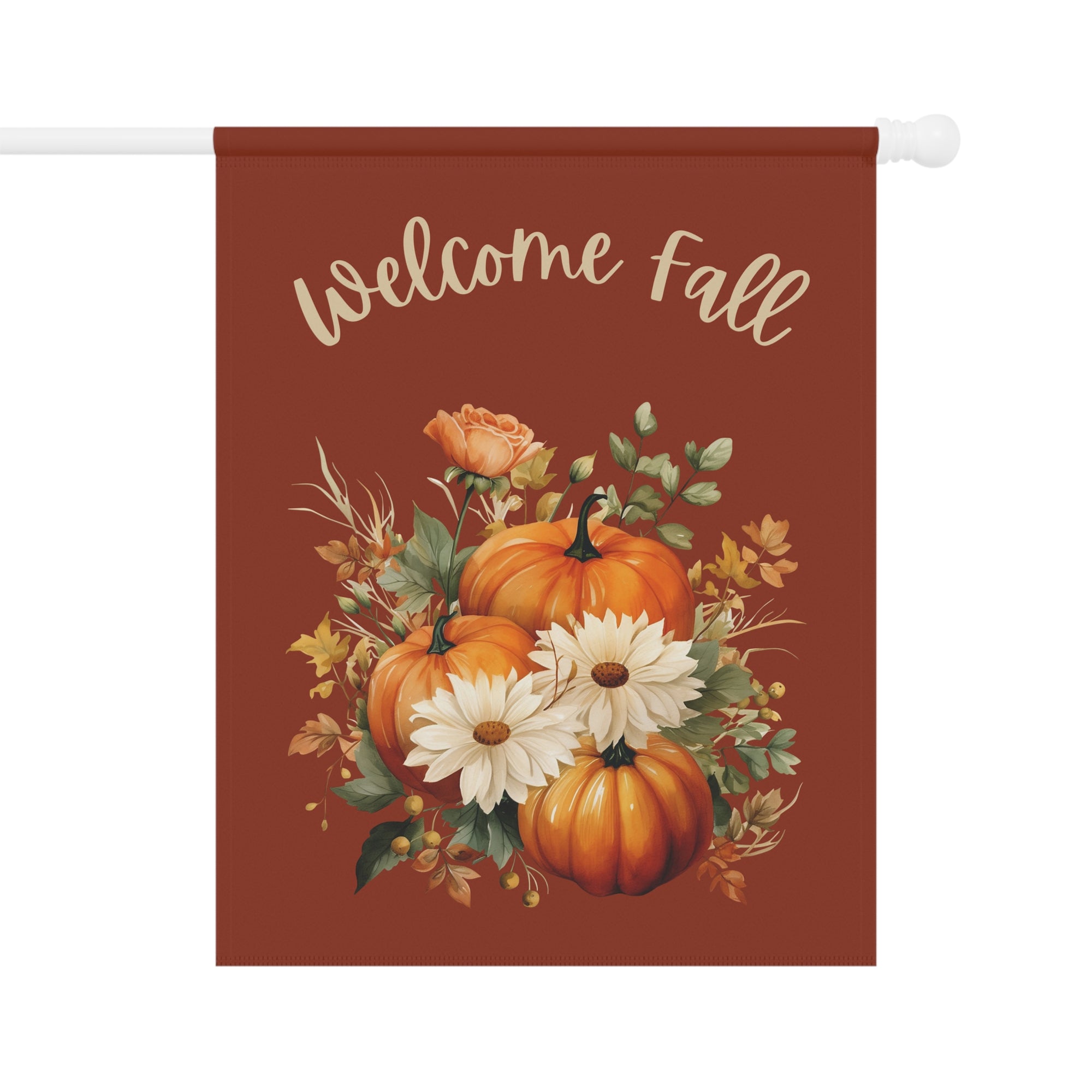 Welcome Fall Yard Flag with Floral Pumpkin Design