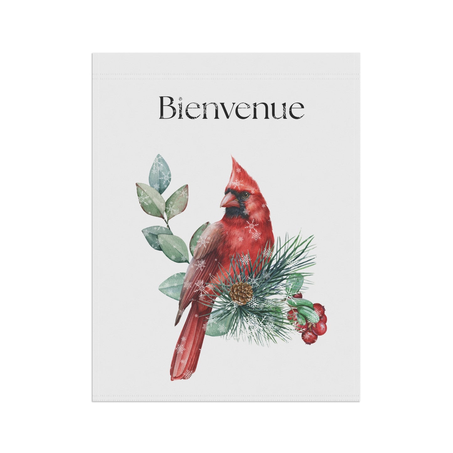 Bienvenue Winter Cardinal yard flag