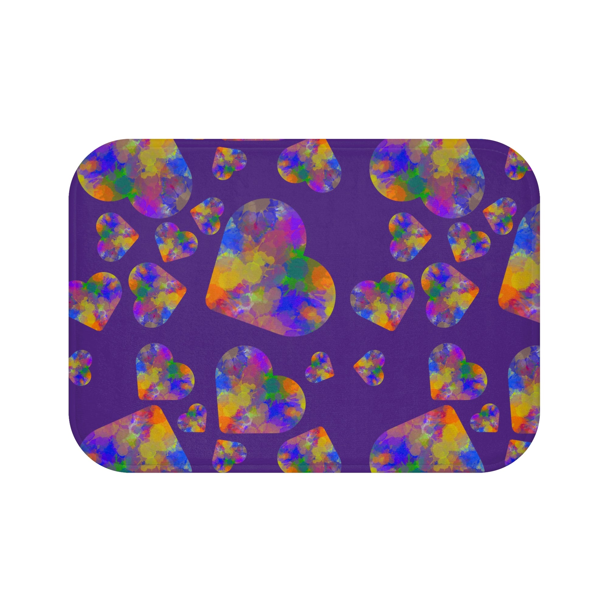 Purple paint splatter rainbow Hearts Bath Mat