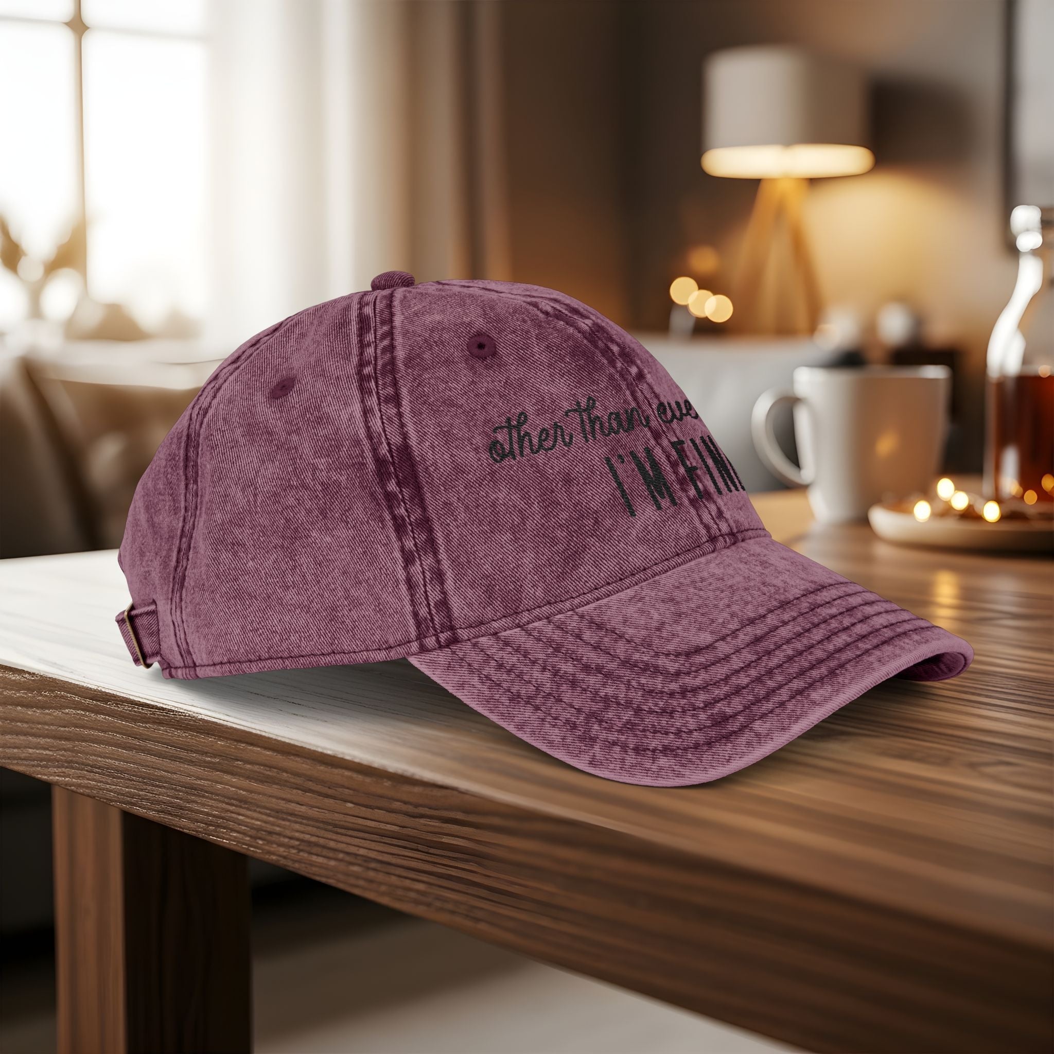 Bespattered Facade "I'm Fine" Black Embroidered Vintage Cap