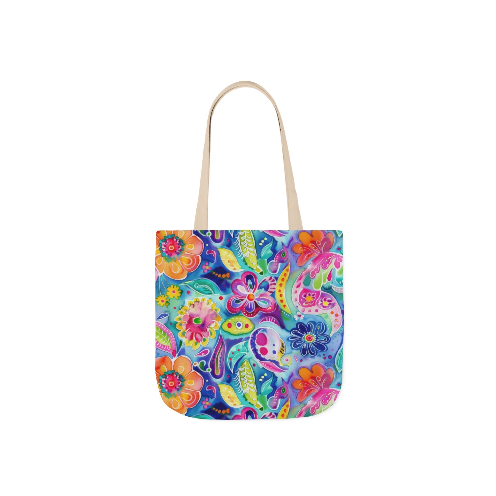 Bespattered Facade Colorful Flowers Canvas Tote Bag | 3 Sizes and 5 Strap Colors