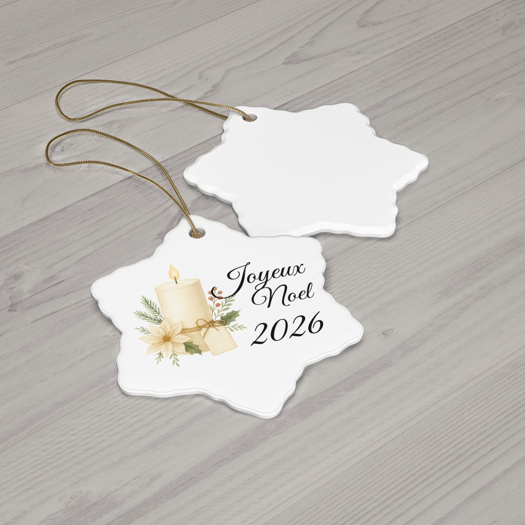 Joyeux Noël 2026 Candle and Floral Ceramic Ornament