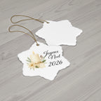Joyeux Noël 2026 Candle and Floral Ceramic Ornament