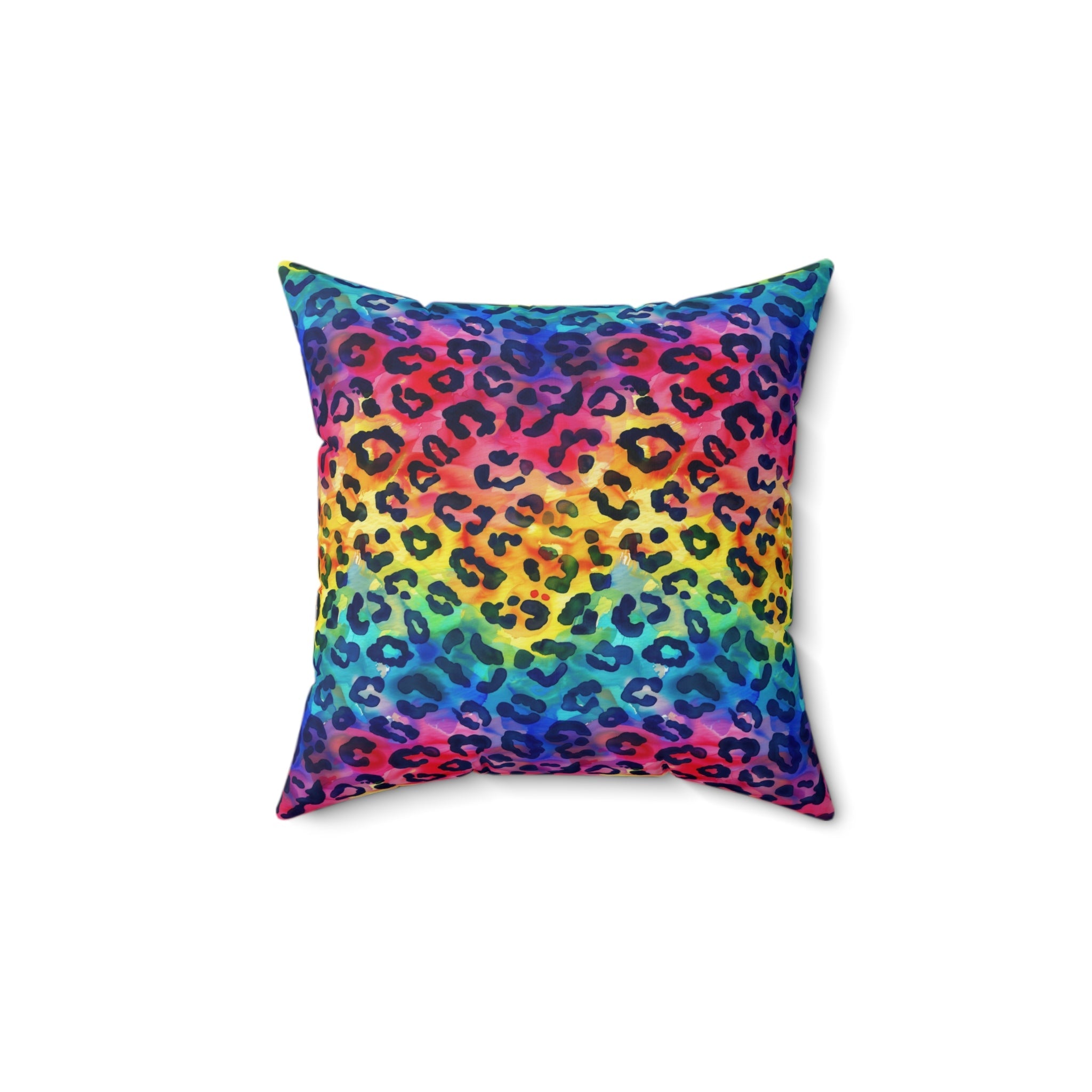 Bespattered Facade Rainbow Watercolor Leopard Faux Suede Square Throw Pillow | 4 Sizes