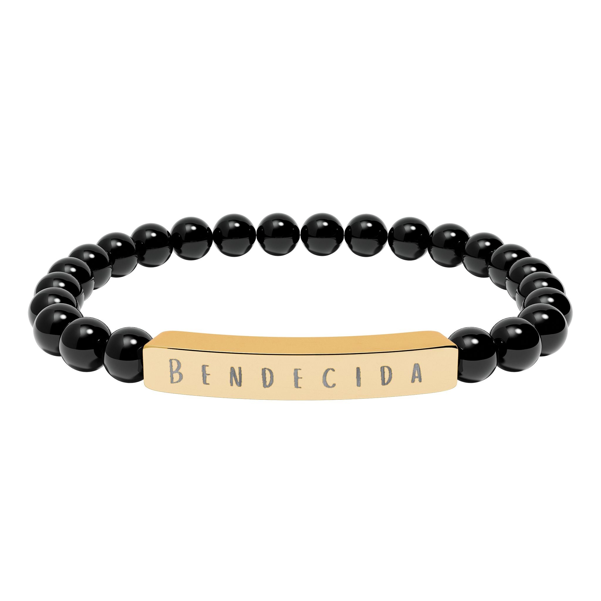 Bendecida (Blessed) Spanish Engraved Natural Stone Stretch Bar Bracelet – Beaded Bracelet