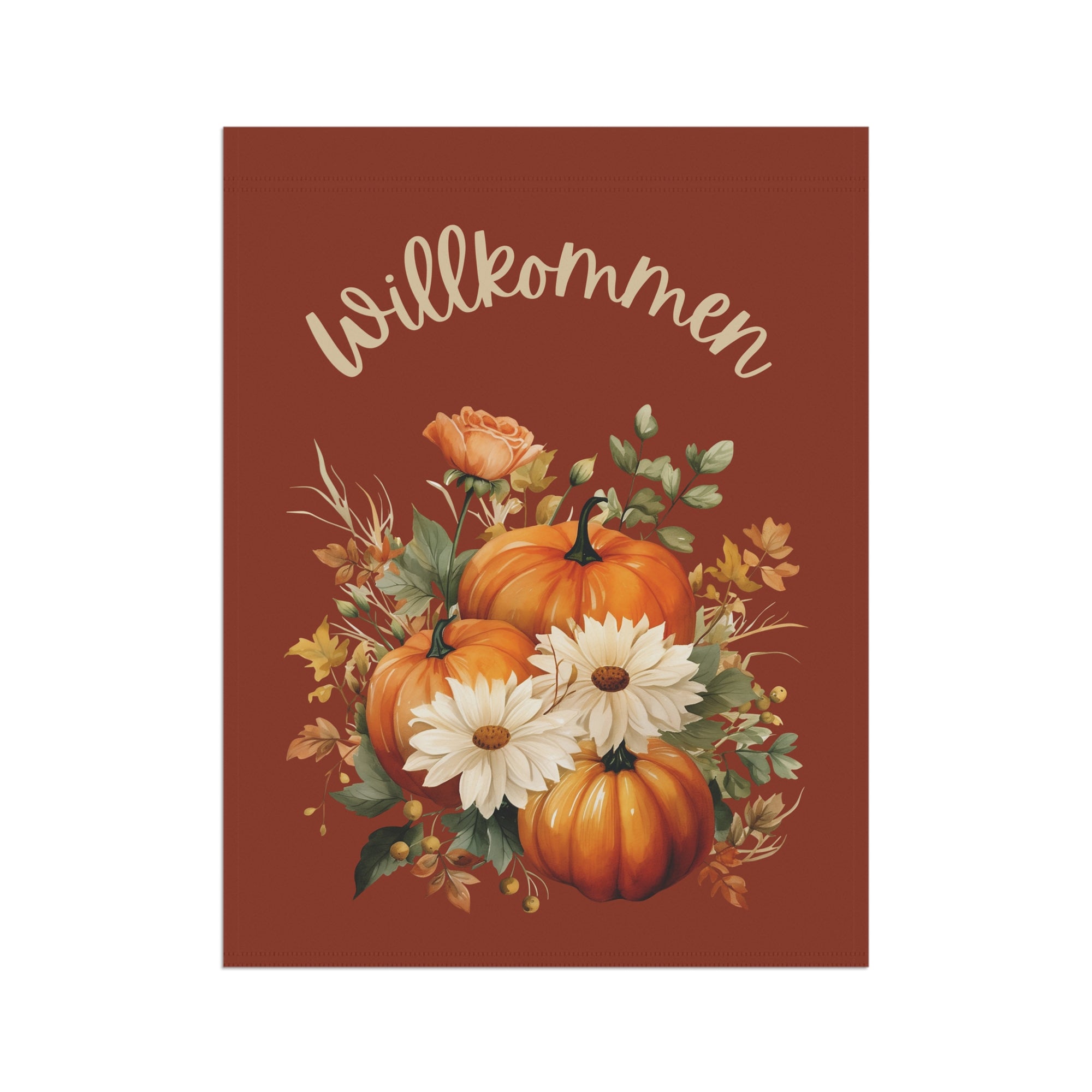 Willkommen Fall Yard Flag with Floral Pumpkin Design