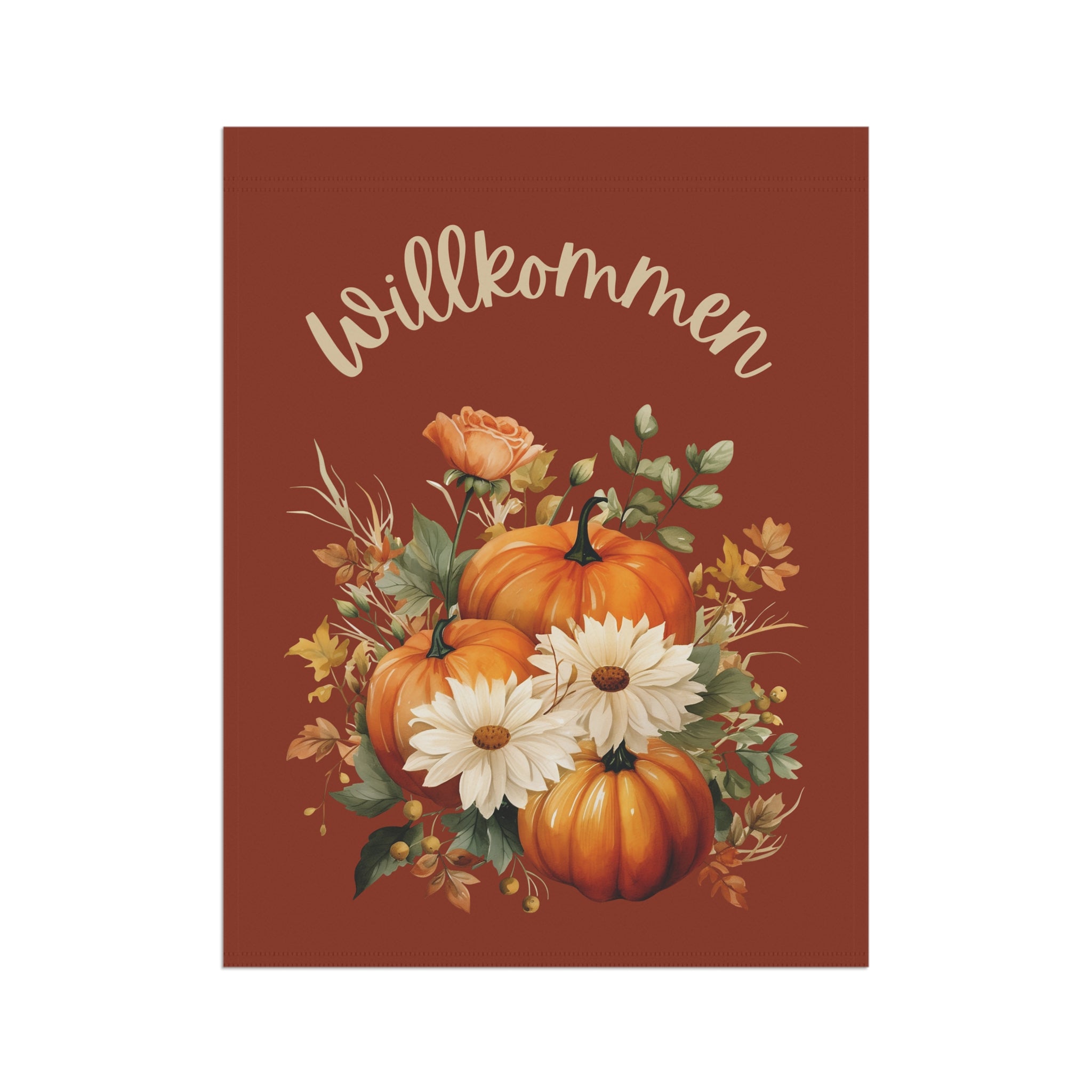 Willkommen Fall Yard Flag with Floral Pumpkin Design