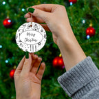 Black and White Merry Christmas Ceramic Ornament by Printify