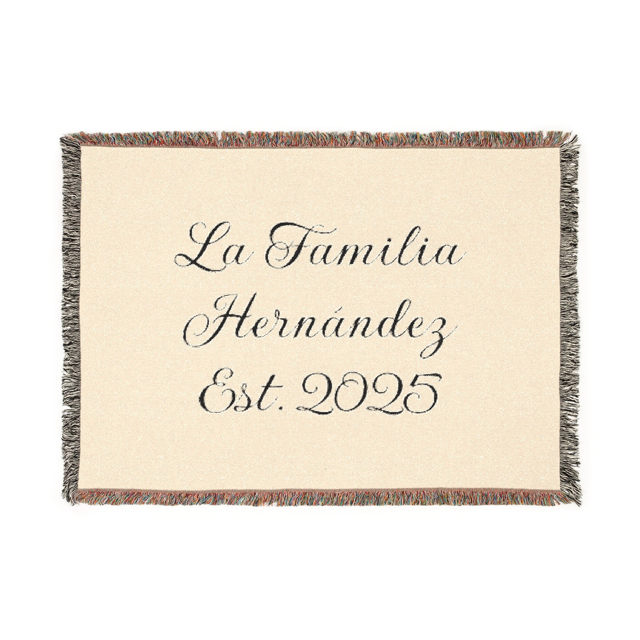 Manta tejida personalizada con apellido familiar y año