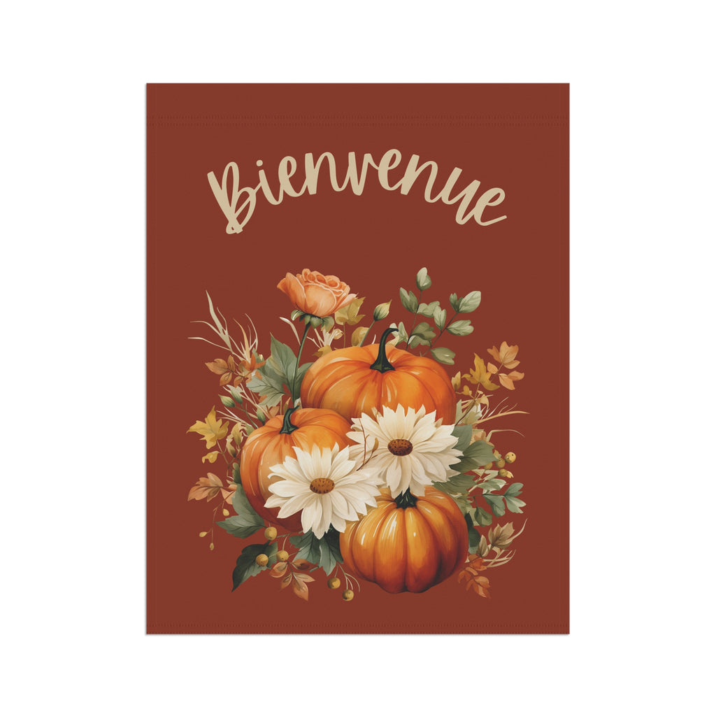 Bienvenue Fall Yard Flag with Floral Pumpkin Design