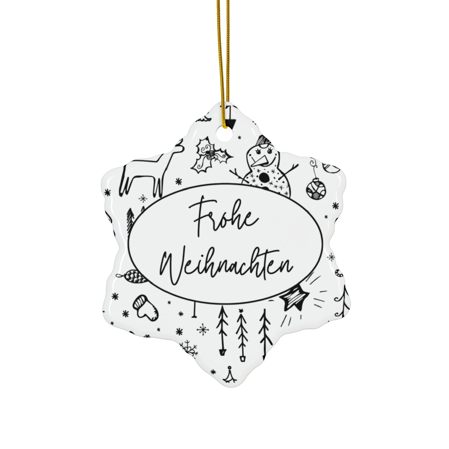 Frohe Weihnachten Ceramic Ornament, German "Merry Christmas"