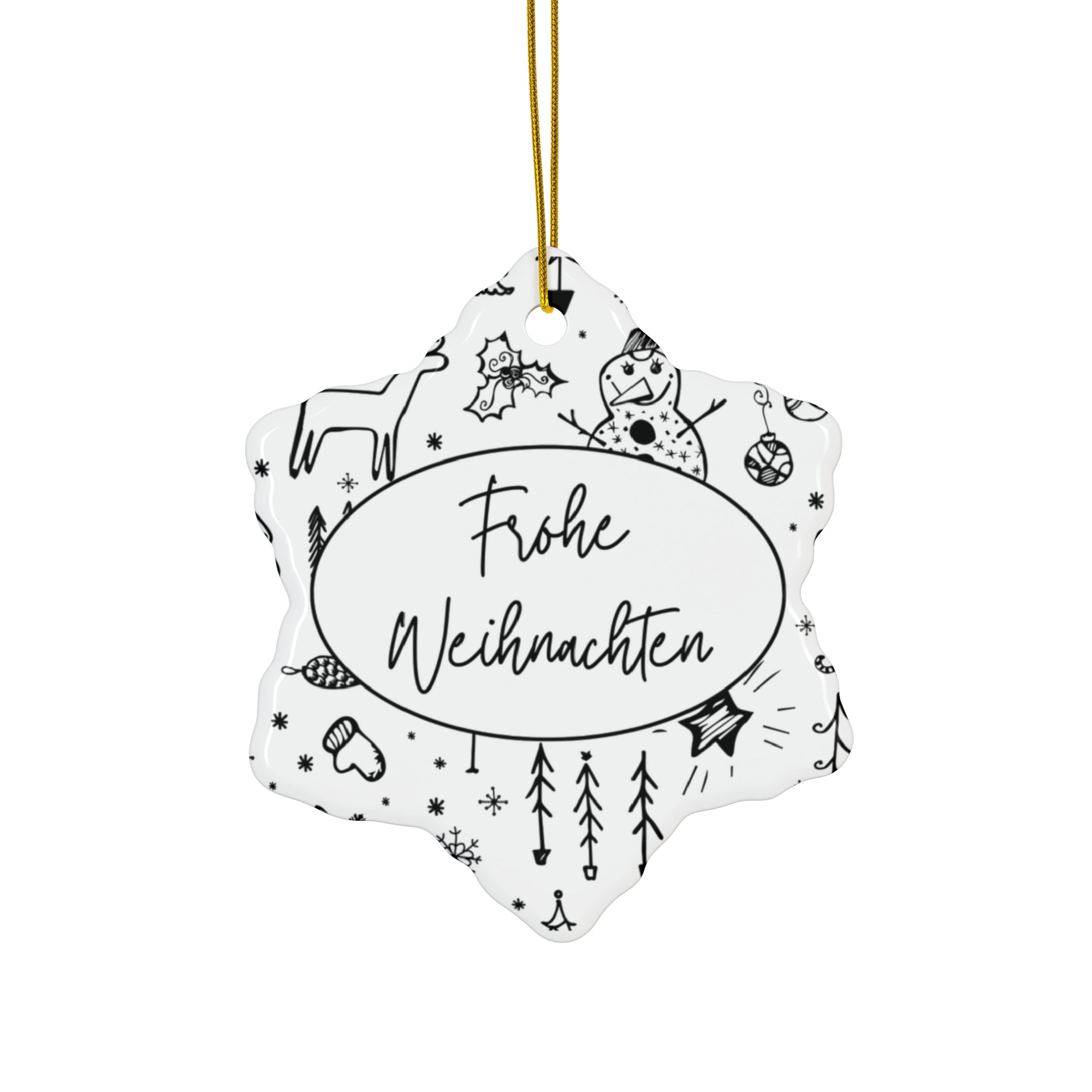 Frohe Weihnachten Ceramic Ornament, German "Merry Christmas"