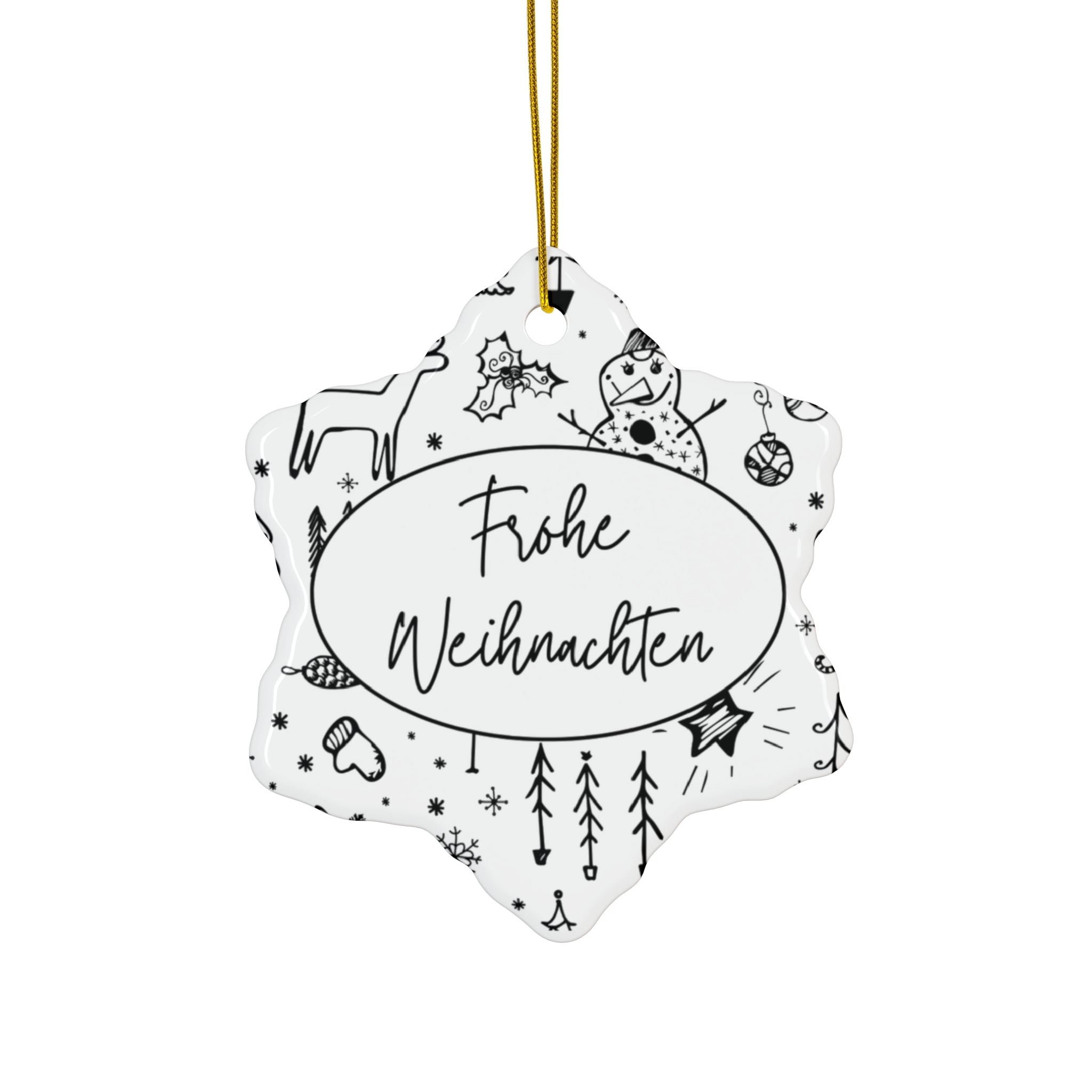 Frohe Weihnachten Ceramic Ornament, German "Merry Christmas"