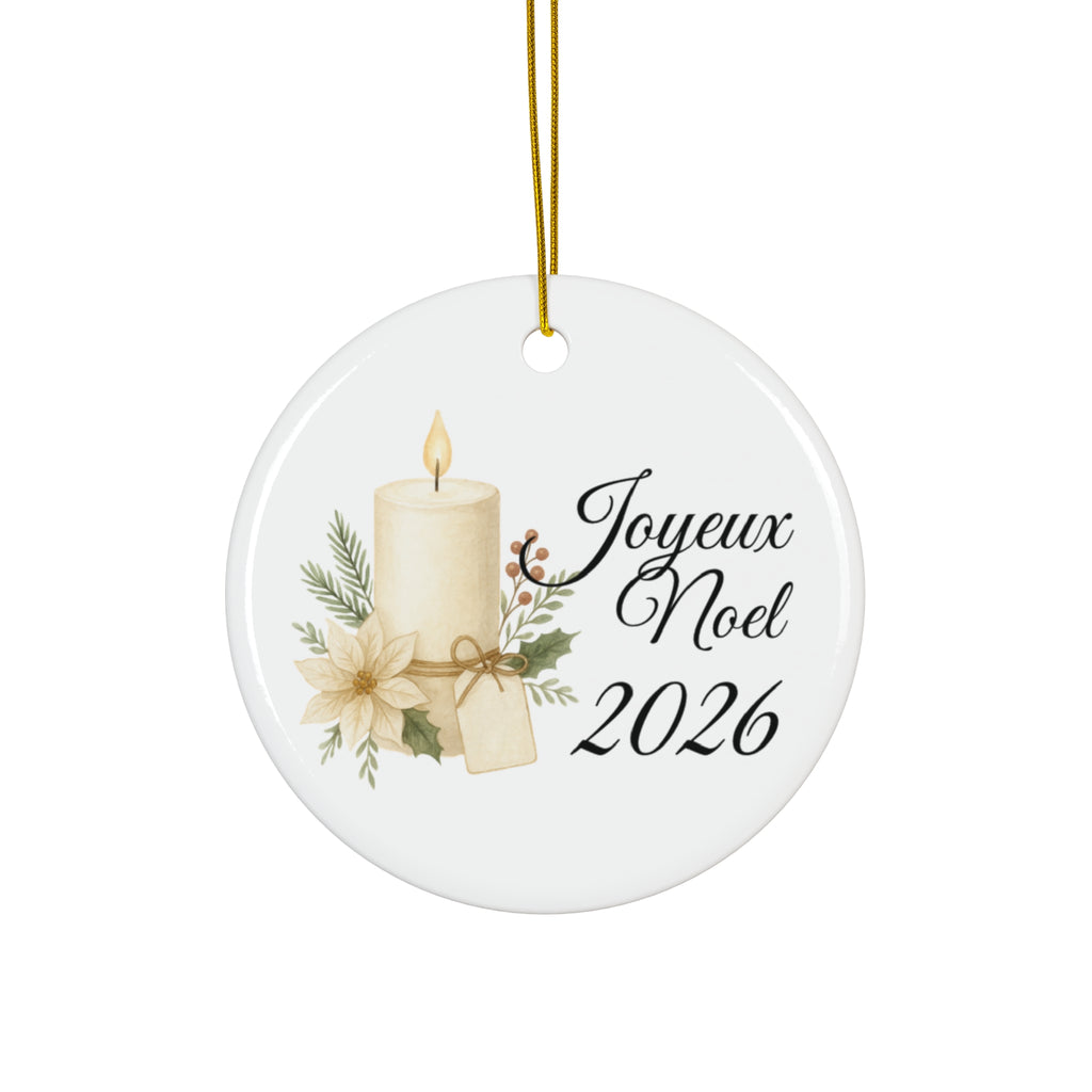 Joyeux Noël 2026 Candle and Floral Ceramic Ornament