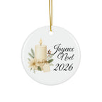 Joyeux Noël 2026 Candle and Floral Ceramic Ornament