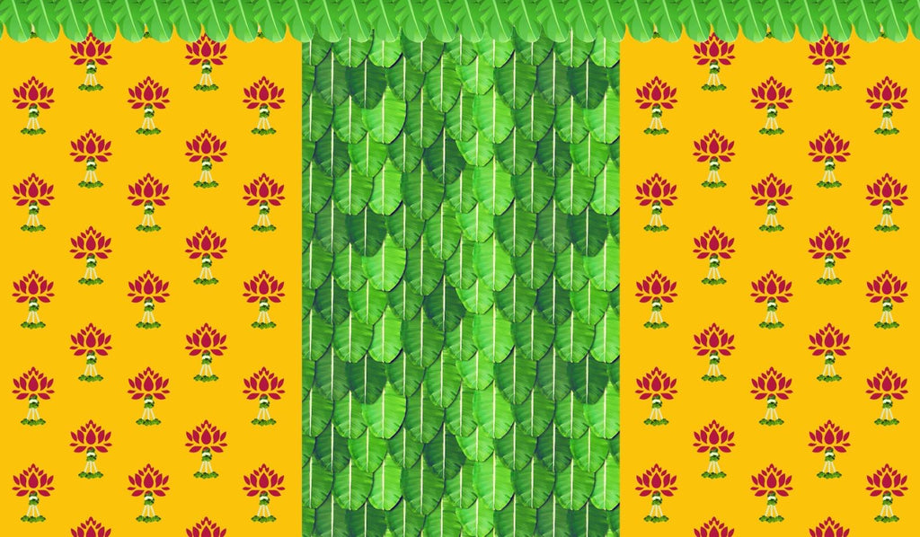 Traditional Indian Backdrop Banner for Diwali, Wedding, Seemantham Ceremony, Housewarming - 5 x 8 Feet Fabric Backdrop (1073)