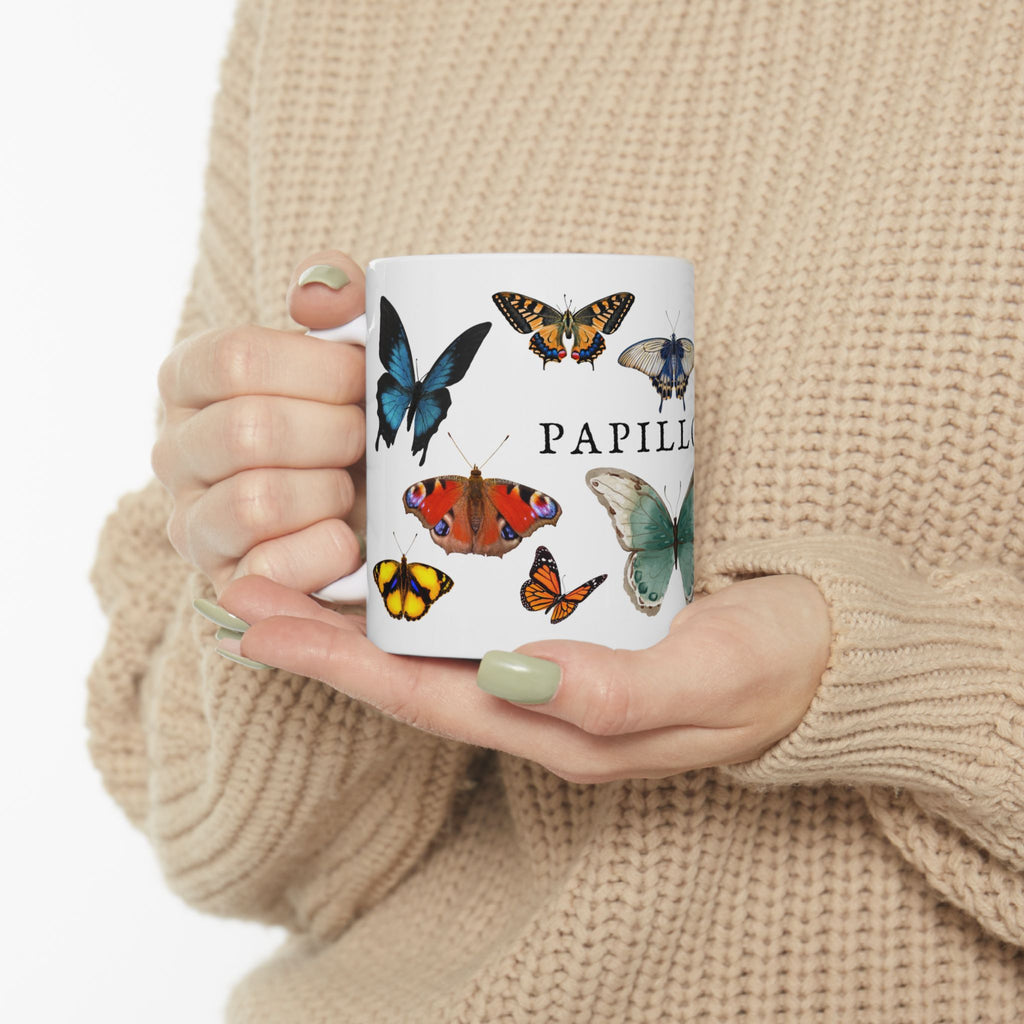Papillons Butterfly Ceramic Mug — Vintage French-Inspired 11oz & 15oz Coffee Cup