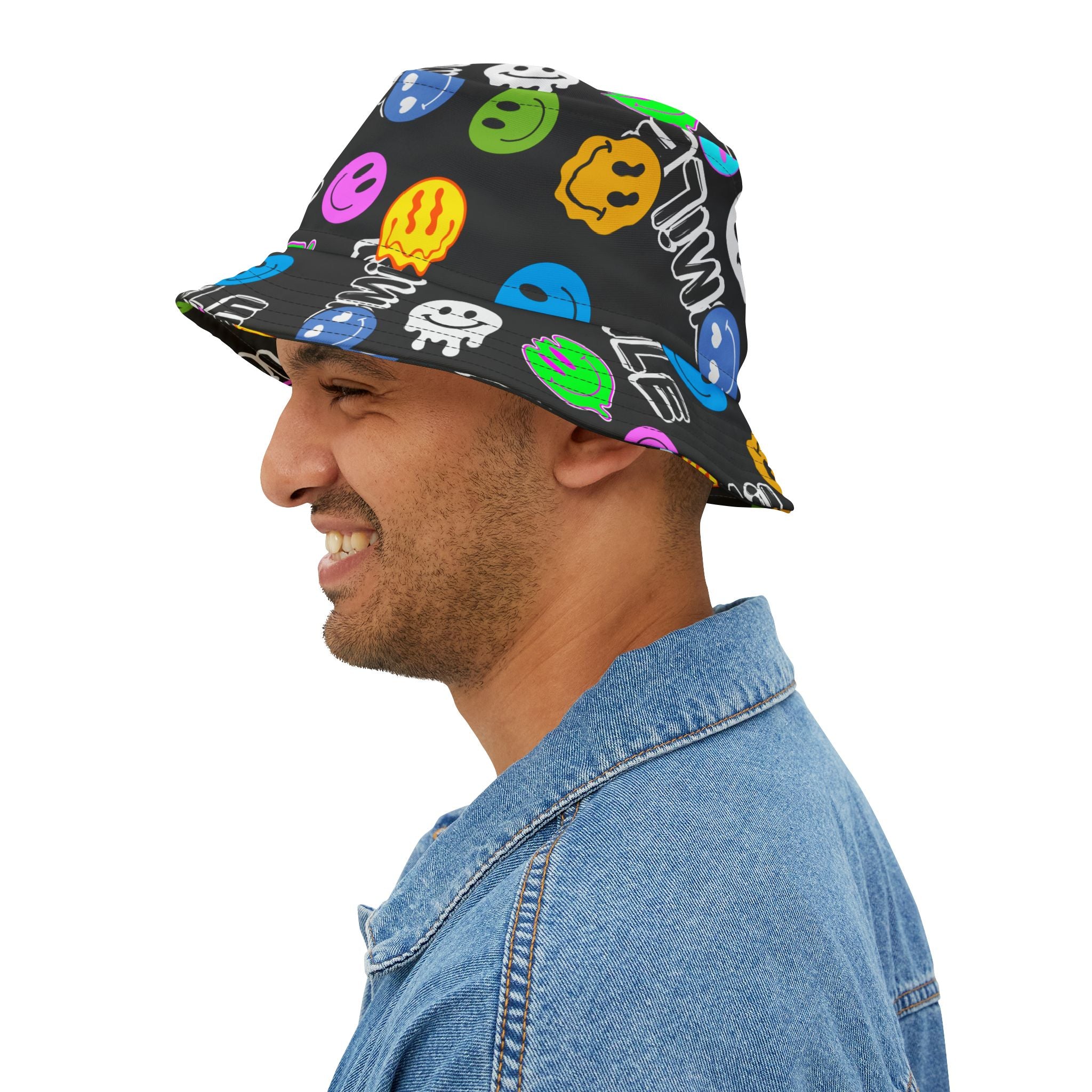 "Smile" colorful smiley face graffiti Bucket Hat