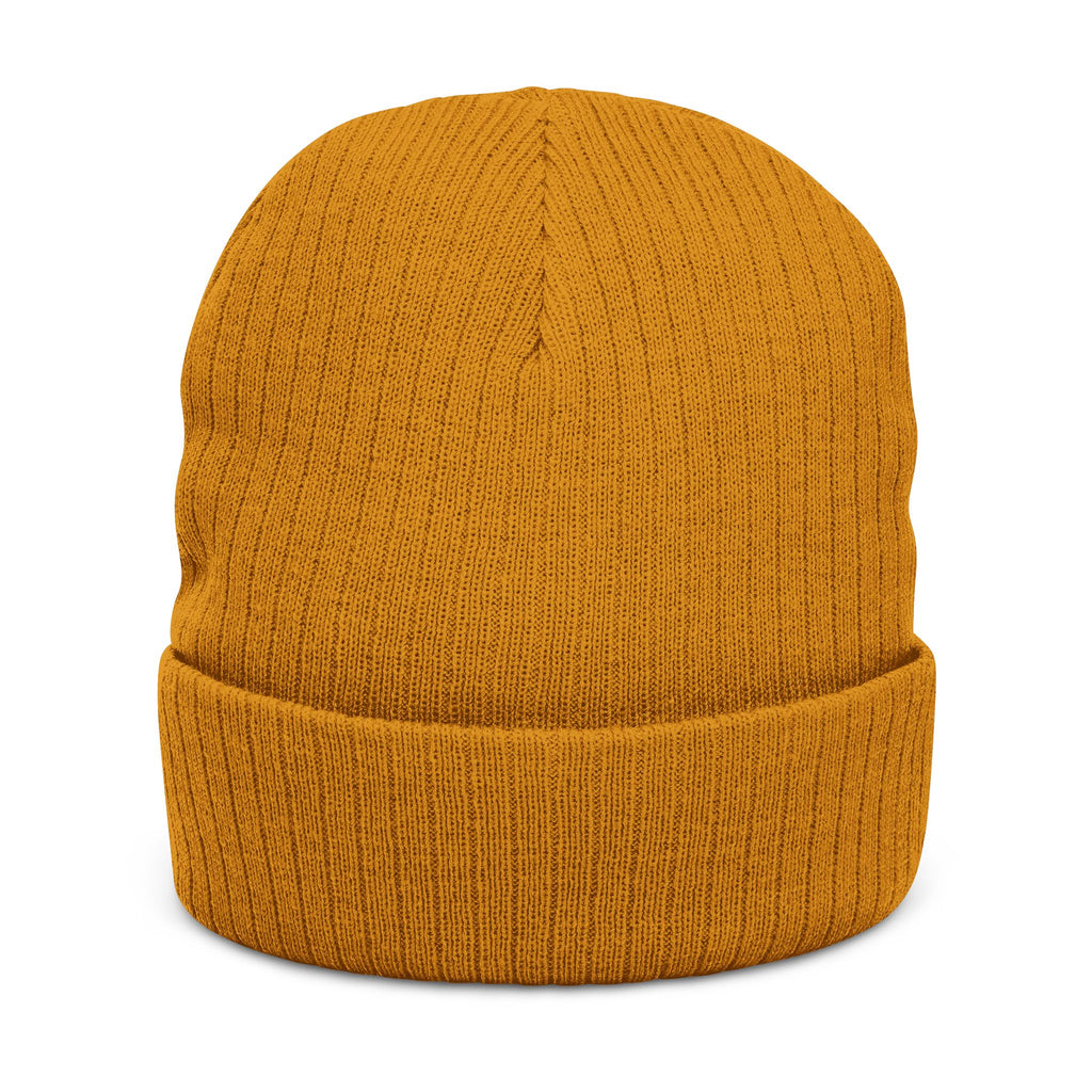 Nein Embroidered Ribbed Beanie — Cozy Black Knit Winter Hat